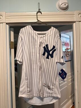 Majestic White Navy Pinstripe New York Yankees Aaron judge Jersey
